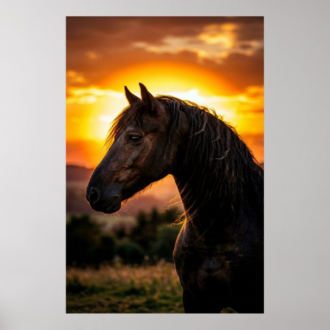 Majestic Black Horse Sunset Poster | Elegant Weste (Framsidan)