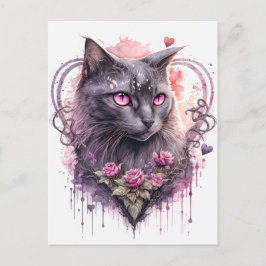 Majestic Black Kattunge Witch | Halloween Vykort