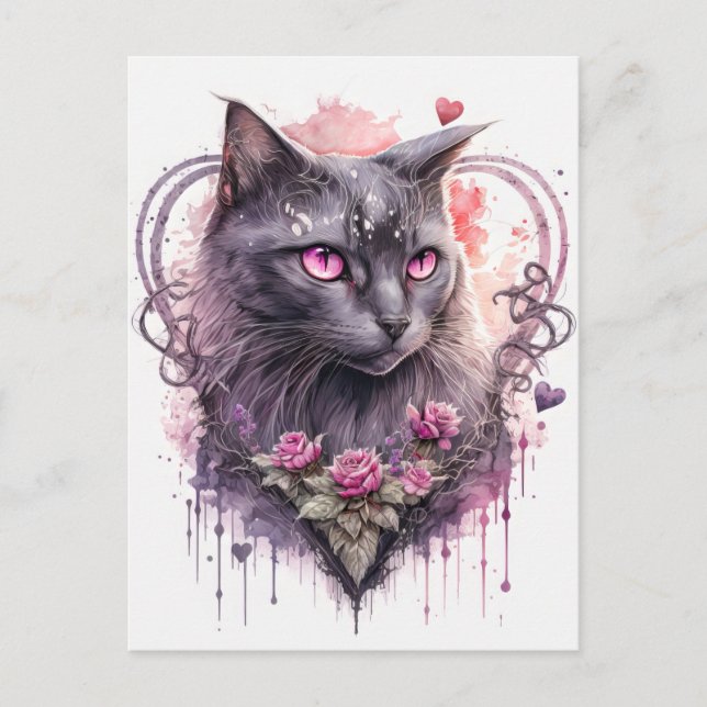 Majestic Black Kattunge Witch | Halloween Vykort (Framsida)