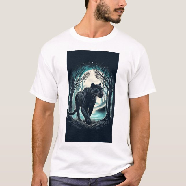 Majestic Black Panther - Misty Forest Stroll T Shirt (Framsida)