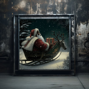 Majestic Black Santa's Magic Sleigh Ride Poster