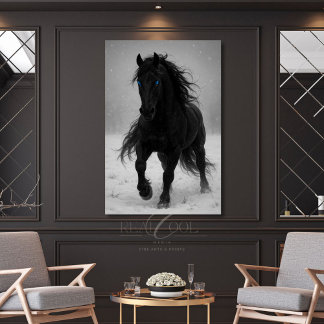 Majestic Black Stallion in Dreamy Winter Ligcape Poster