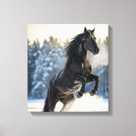Majestic Black Stallion in Winter Snow  Canvastryck