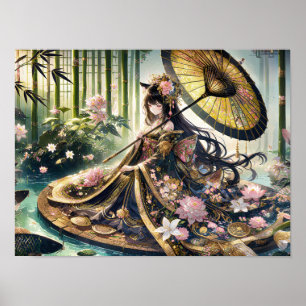 Majestic Blommigt Kimono under Bamboo Canopy Poster