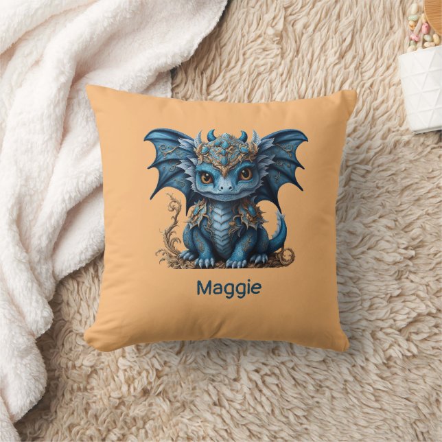 Majestic Blue Baby Dragon Kinesisk nyår 2024 Kudde (Filt)