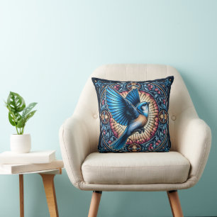 Majestic Blue Bird Soaring under flygning Kudde