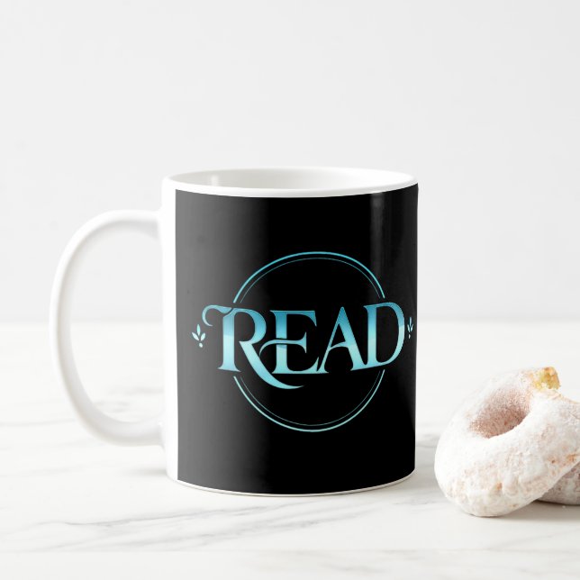 Majestic Blue Glass Typography "READ" Art Kaffemugg (Med munk)