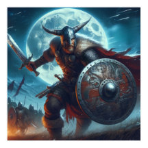 Majestic Blue-Toned moonlit Viking-scen
