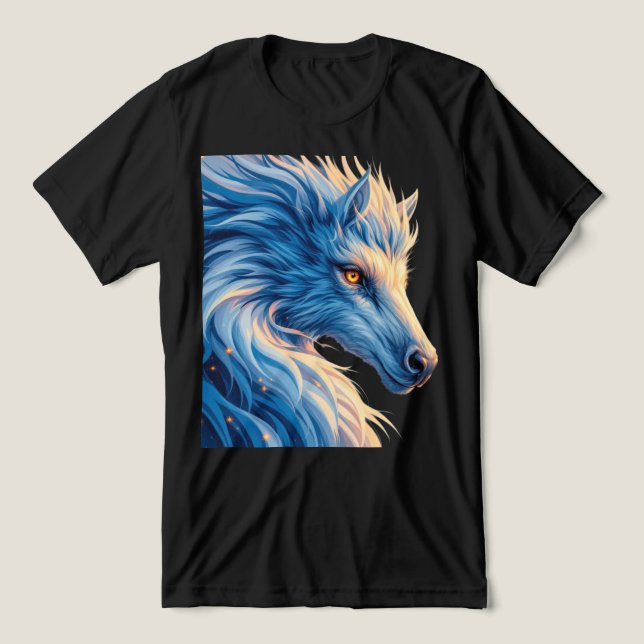 Majestic Blue Varg with Glowing Ögon - Fantasy Art T Shirt (Design Framsida)
