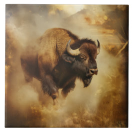 Majestic Buffalo, Bison Tile, Trivet Kakelplatta