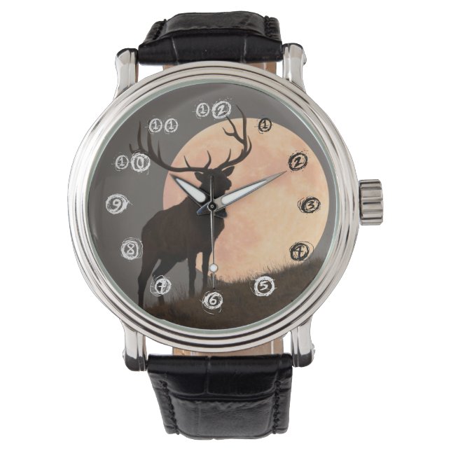 Majestic Bull Elk och Full Moon Stiga upp Armbandsur (Framsida)