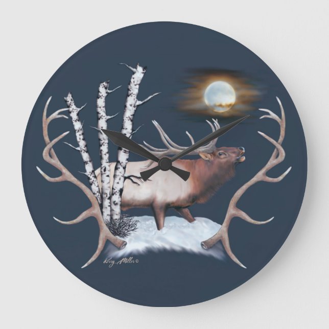 Majestic Bull Elk Painting Stor Klocka (Framsida)