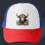Majestic Bull i Bloom Keps<br><div class="desc">Den här teckningen har en kraftfull tjur med ett krångligt, glatt päls och framstående horn, omgiven av en lush arrangemang blommor. Den detaljerade illustrationen kombinerar styrka och skönhet, symboliserar återhämtningsförmåga och naturlig elegans.</div>
