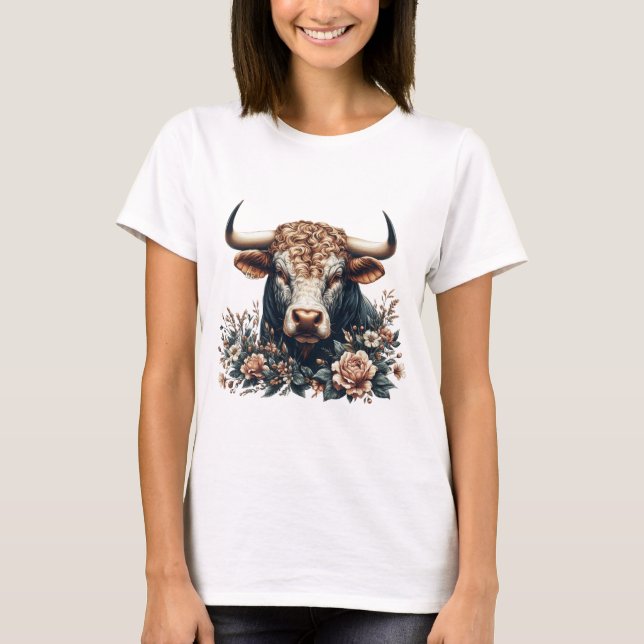 Majestic Bull i Bloom T Shirt (Framsida)