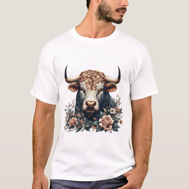 Majestic Bull i Bloom T Shirt (Framsida)