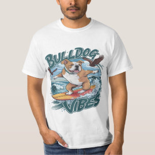 Majestic Bulldog Surfer Surfing T Shirt