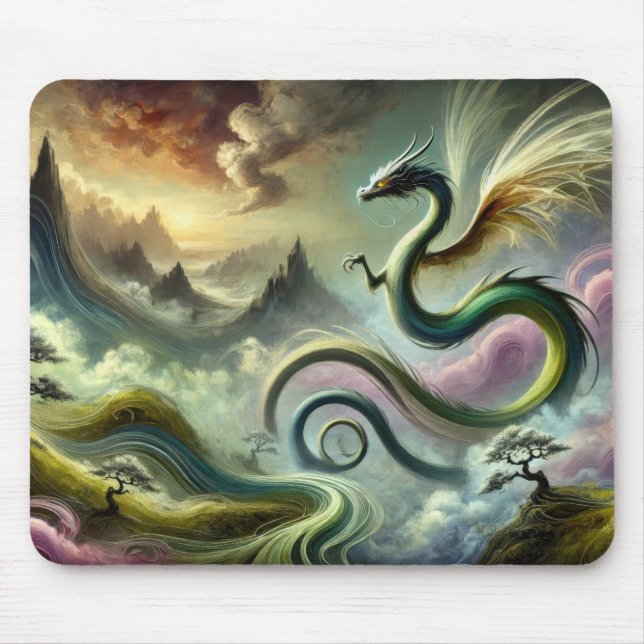 Majestic Celestial Dragon over Fantasy Mountains Musmatta (Framsidan)