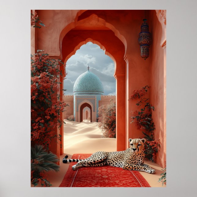 Majestic Cheetah i en marockansk Desert Palace Poster (Framsidan)