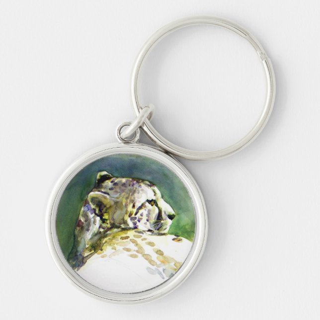 Majestic Cheetah Keychain Rund Silverfärgad Nyckelring (Framsidan)