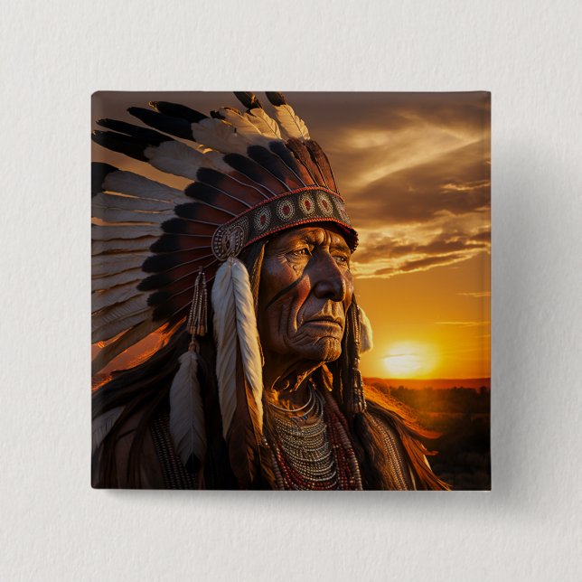 Majestic Chief Indian in the Vilda western Knapp (Framsida)