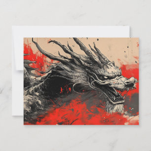 Majestic Chinese Dragon with Red Bläck Splatter Vykort