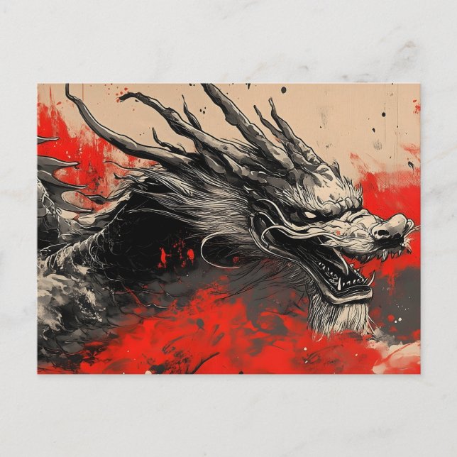 Majestic Chinese Dragon with Red Bläck Splatter Vykort (Framsida)