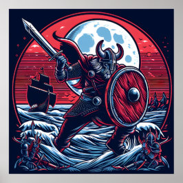 Majestic Crimson-Navy Viking på Moonlight Poster