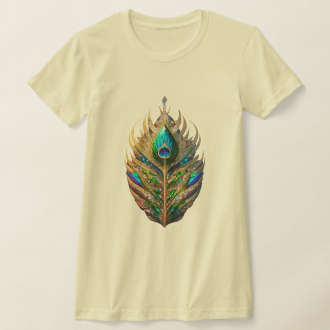 Majestic Crystal Peacock Feather Women's Slim Fit T Shirt (Laydown)