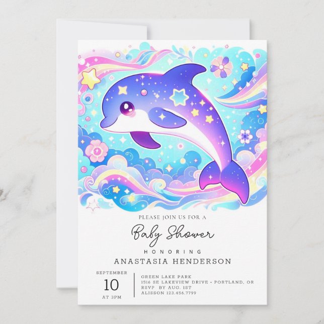 Majestic Cute Dolphin Baby Shower Inbjudningar (Framsida)