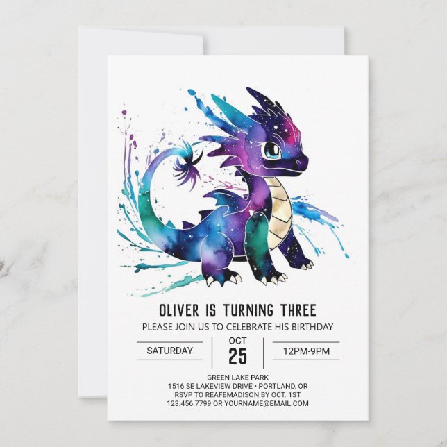 Majestic Cute Dragon Digital Boy Birthday Inbjudningar (Framsida)