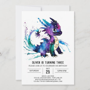 Majestic Cute Dragon Digital Boy Birthday Inbjudningar