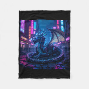 Majestic Cyberpunk Dragon Resting in Neon City Sti Fleecefilt
