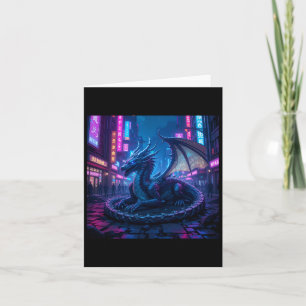 Majestic Cyberpunk Dragon Resting in Neon City Sti Kort