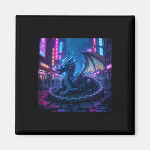 Majestic Cyberpunk Dragon Resting in Neon City Sti Magnet