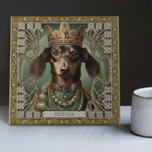 Majestic Dachshund Kung Personlig Art Deco Kakelplatta