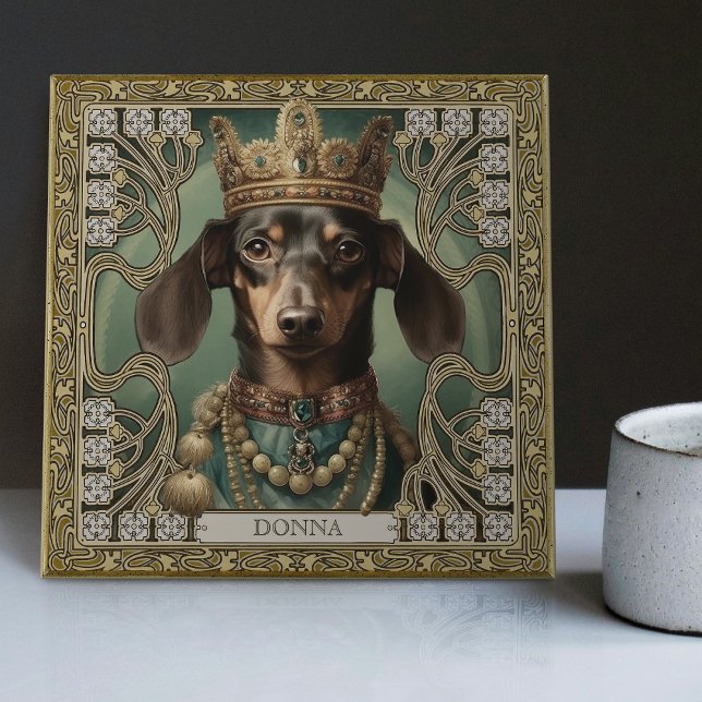 Majestic Dachshund Kung Personlig Art Deco Kakelplatta (Skapare uppladdad)