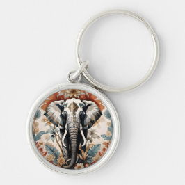 Majestic Decorated Elephant Wildlife Rund Silverfärgad Nyckelring