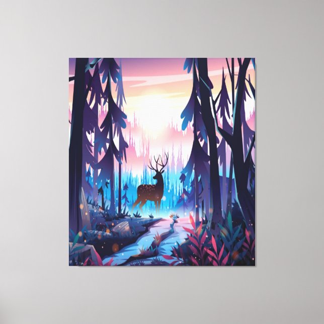 Majestic Deer at Sunrise – Enchanted Forest Canvas (Framsida)