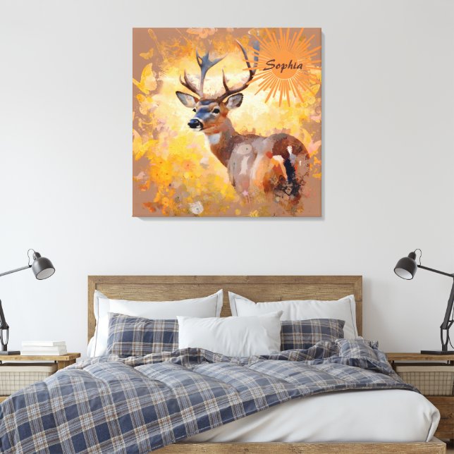 Majestic Deer in a Field of Wildflowers Canvastryck (Insitu (sovrum))