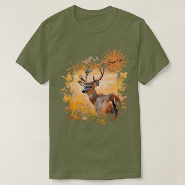 Majestic Deer in a Field of Wildflowers T Shirt (Design framsida)