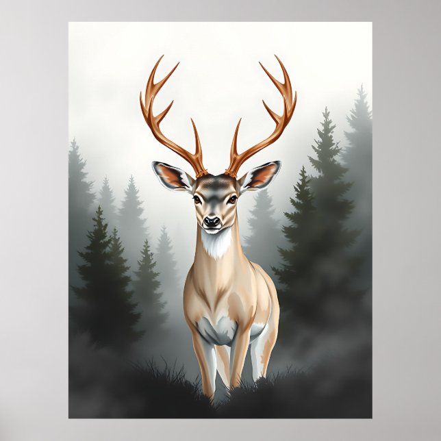 Majestic Deer in Misty Forest – Tranquil Wildlife  Poster (Framsidan)