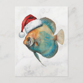 Majestic Discus Fish in Santa Hat Watercolor Helg Vykort