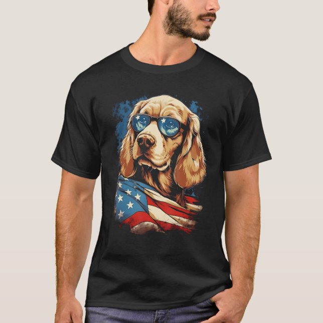 Majestic Dog American Flag Patriotic 4th Of July T Shirt (Framsida)