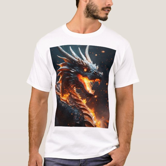 Majestic Dragon Amidst Cosmic Flames T Shirt (Framsida)