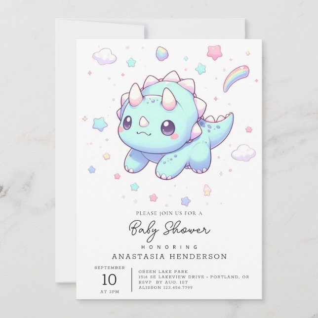 Majestic Dreamy Dinosaur Baby Shower Inbjudningar (Framsida)