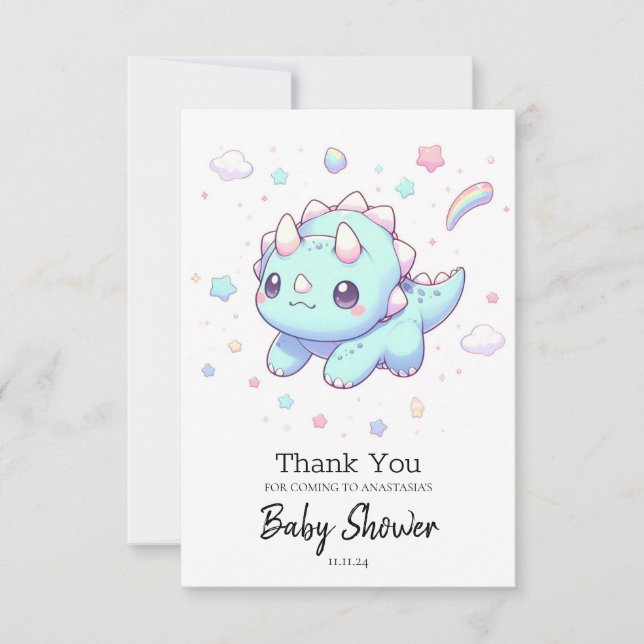 Majestic Dreamy Dinosaur Baby Shower Tack Kort (Framsida)