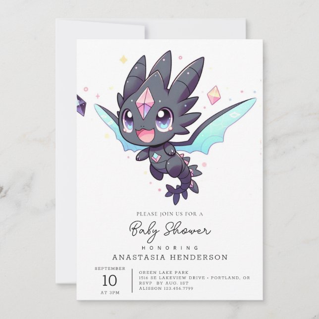 Majestic Dreamy Dragon Baby Shower Inbjudningar (Framsida)