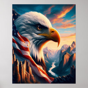 Majestic Eagle, 16 x 20 amerikanska Flagga Poster