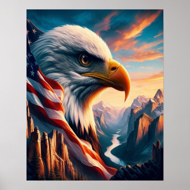 Majestic Eagle, 16 x 20 amerikanska Flagga Poster (Framsidan)