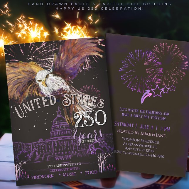 Majestic Eagle America 250 år av frihet Lila Inbjudningar (Majestic Eagle America 250 Years of Liberty Purple Invitation)